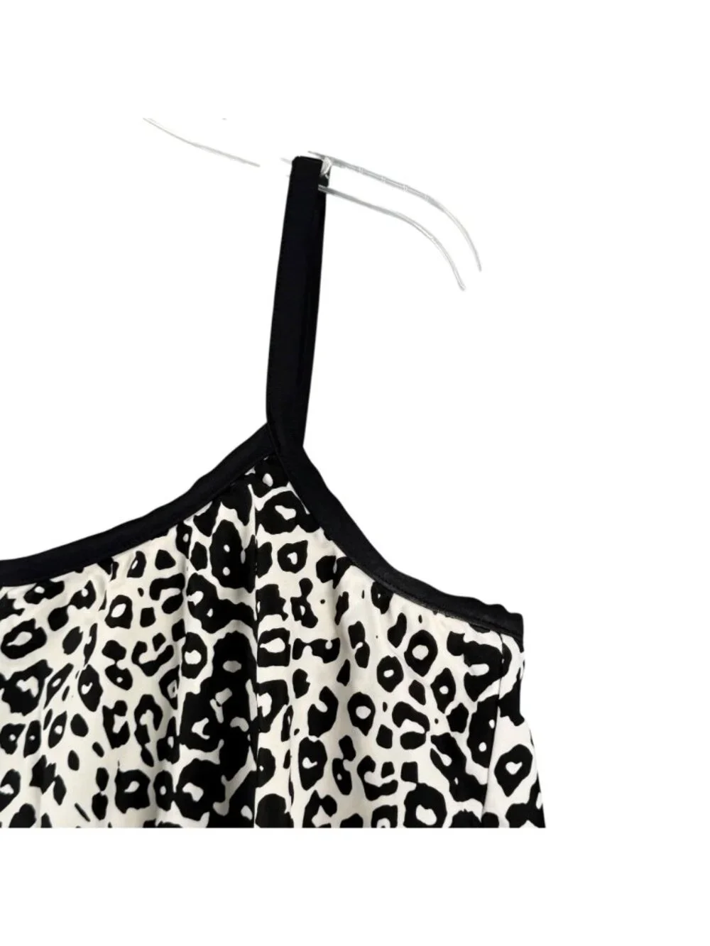 Maxine Womens Tiered Tankini Swim Top 18W Black White Leopard Adjustable Straps